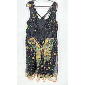 Asos Black Floral Midi Dress Size 20 Lace Chiffon Flowy Fairy Cottage Beachy